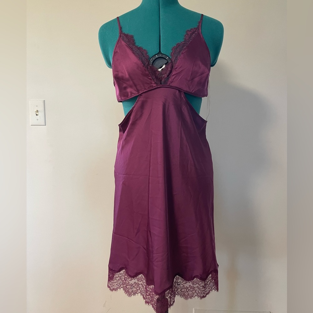 NWT VICTORIA’S SECRET Lingerie Burgundy Chemise Slip Dress Sexy Satin Cut-Outs